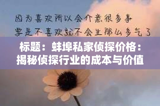 标题：蚌埠私家侦探价格：揭秘侦探行业的成本与价值